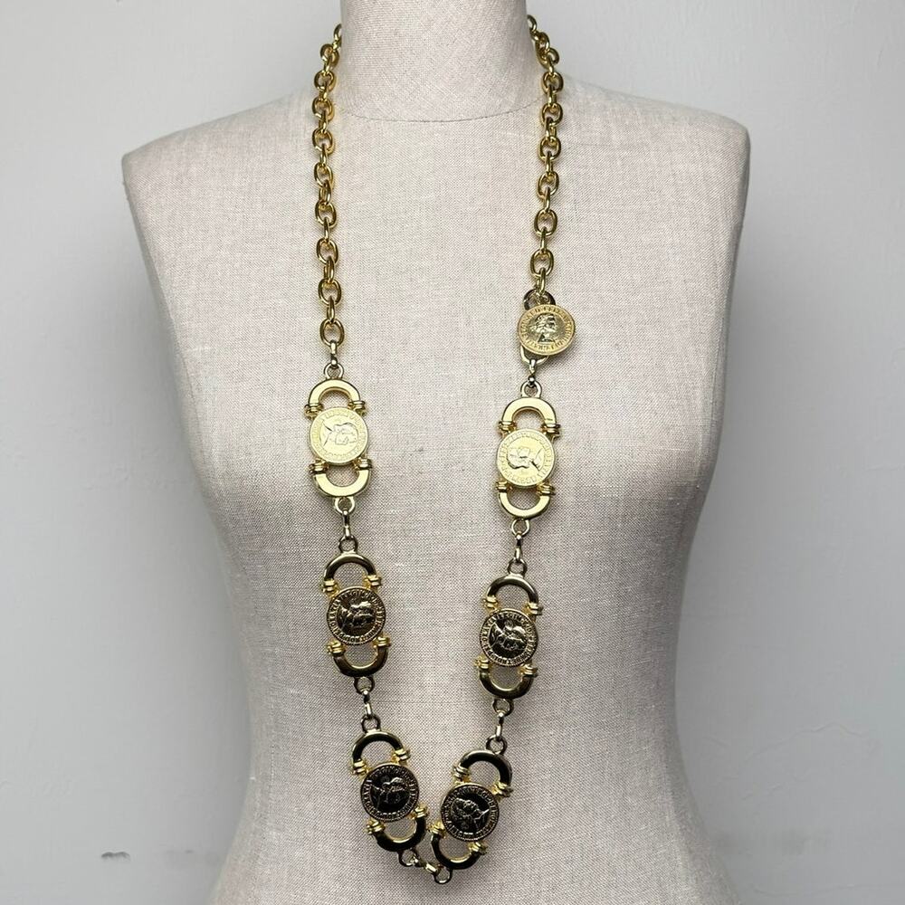 Vintage Gold Tone Coin Chain Belt Queen Elizabeth Medallion Designer Vibes